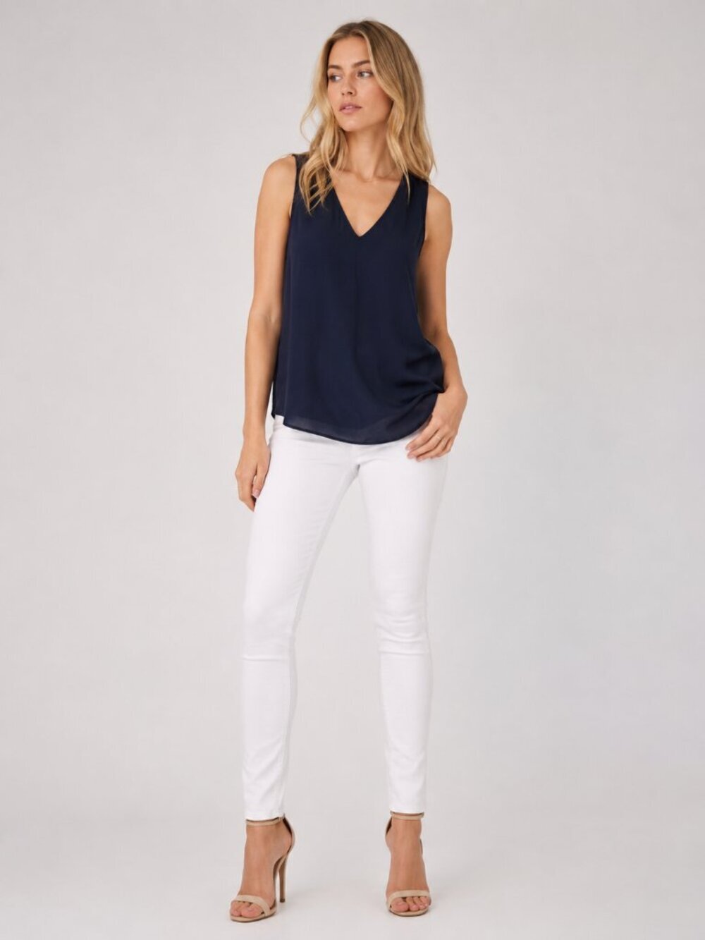 Banana Republic V-Neck Sleeveless Pleated Shell Navy XS #A2391